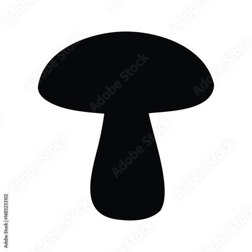 Stylized Black Mushroom Silhouette Illustration, Simple Culinary Icon Against White Background, mushroom top view silhouette vector illustration