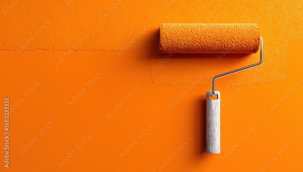Obraz premium Orange paint roller on wall