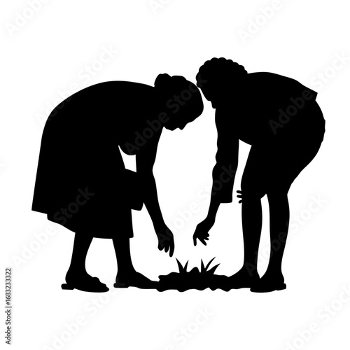 Elderly women nurturing plants in wildflower field, golden light painterly style capturing resilience, wisdom, and nature