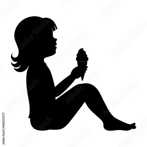 Joyful girl eating melting ice cream on sunny beach, playful summer vibes with sea breeze, sand, and carefree innocence