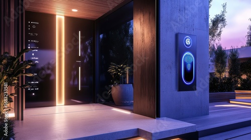 A modern house with a large entrance