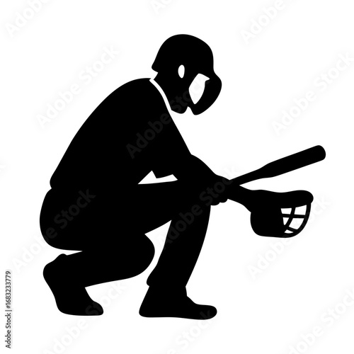 Vibrant stained glass mosaic baseball catcher crouching with mitt, artistic sports moment filled with light and detail