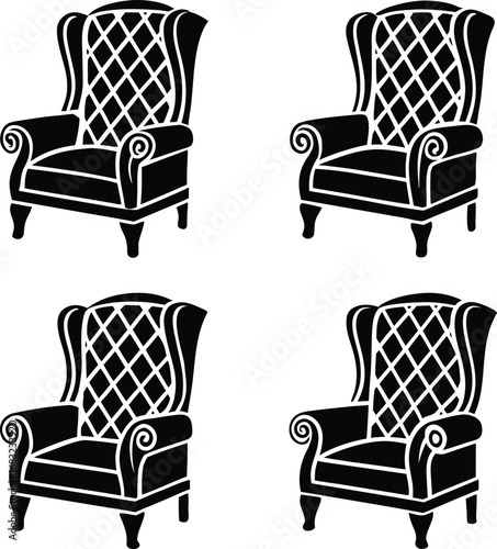 elegant, wingback, armchairs, with, classic, tufted, upholstery, pattern, for, luxurious, living, room, interiors, vector, silhouette