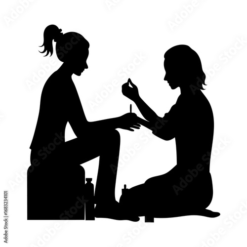 Nail salon manicurist painting client�s nails, sunlight on colorful polish bottles in luxurious feminine beauty atmosphere