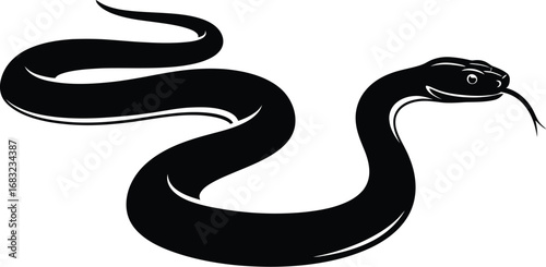 Illustration of a black snake with its tongue sticking out, perfect for educational or decorative purposes