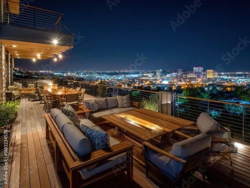 A wooden table on a deck