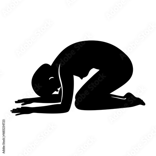 Serene yoga studio with natural sunlight, woman in child�s pose on turquoise mat, lavender, sandalwood, peaceful meditation space