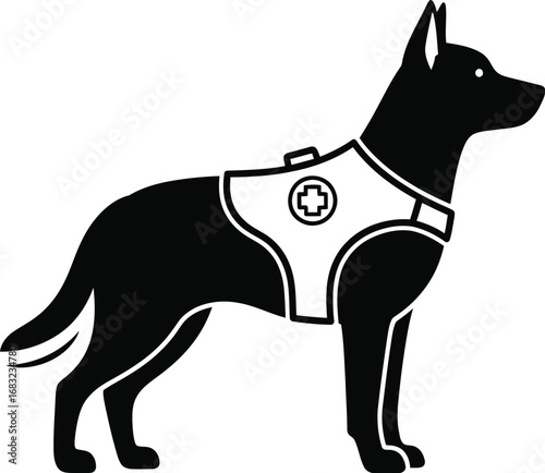 A service dog in vest, symbolizing assistance, loyalty, and dedication to helping people in need with professionalism