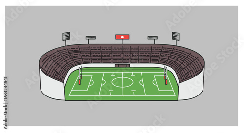 Rugby Stadium Overview with Field and Goalposts