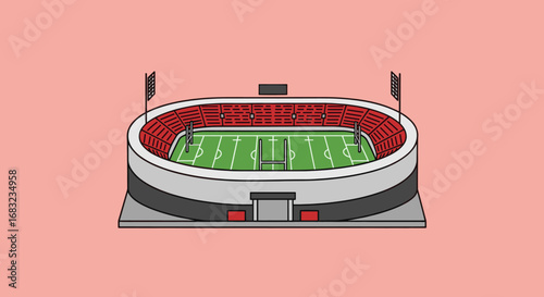 Rugby Stadium Overview with Field and Goalposts