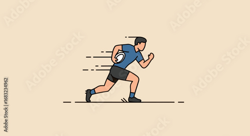 Rugby Player Sprinting with Ball