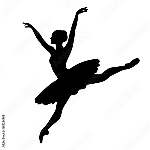Ballerina silhouette mid-arabesque against stained glass, kaleidoscopic light patterns, graceful ethereal dance digital art