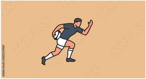 Rugby Player Sprinting with Ball
