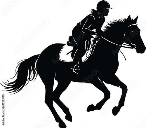 Silhouette of a horse and rider galloping, capturing dynamic energy and grace of equestrian sport