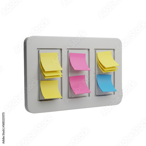 3d icon of Kanban board with sticky notes isolated
