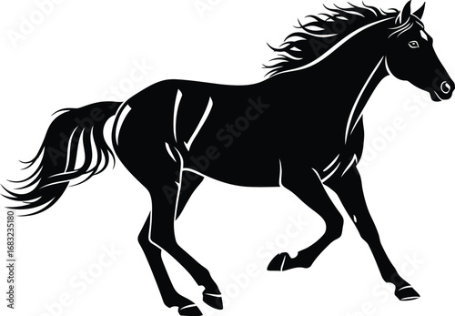 Elegant black horse silhouette in motion, a dynamic vector illustration, perfect for equestrian and nature themed designs
