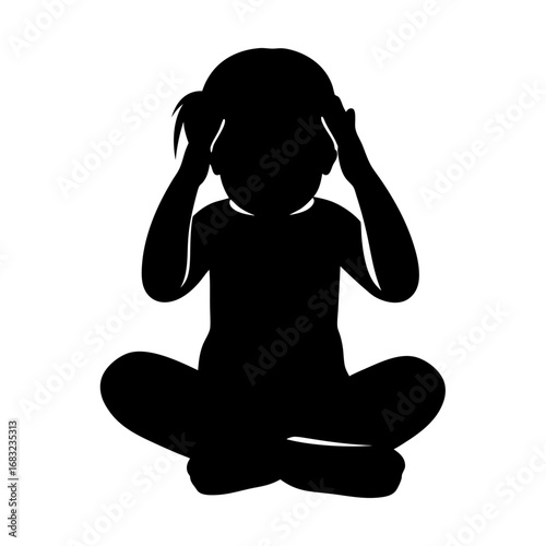 Surreal silhouette of child in lotus pose against cosmic galaxy stars nebula dreamlike imagination wisdom and universal potential