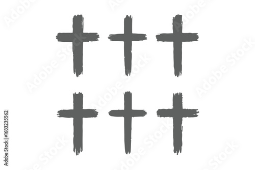 Christian cross grunge hand drawn black paint symbol. Brush cross crucifix catholic Jesus church logo illustration.