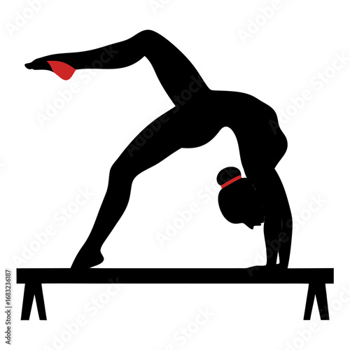 Surreal silhouette gymnast on balance beam in cosmic nebula spotlight strength grace artistry surreal dedication and ethereal focus