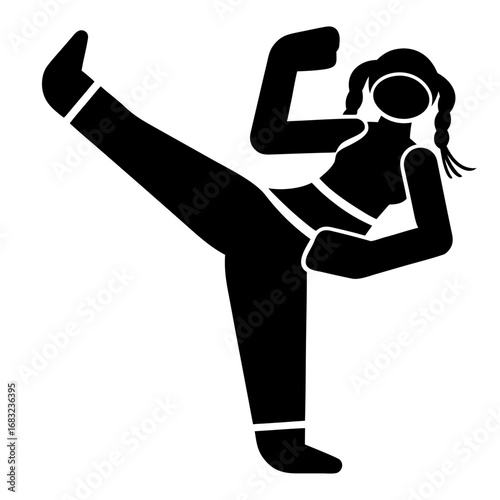 Martial artist silhouette powerful kick against shattered glass explosion symbolizing discipline strength focus precision and energy