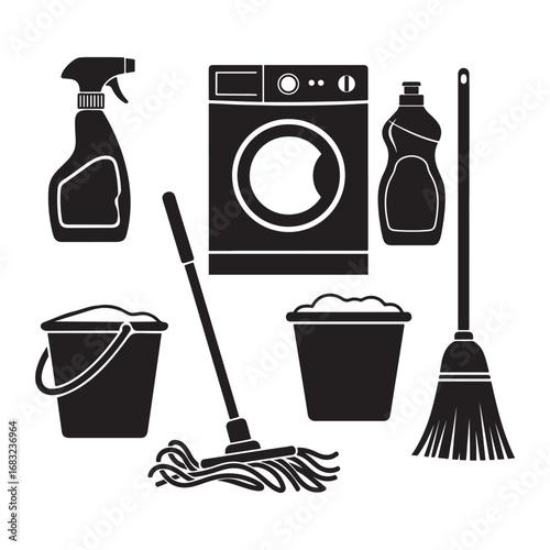 7 House Cleaning Icons Bundle | Housekeeping and Cleaning Tools Icon Pack, Modern Vector Design