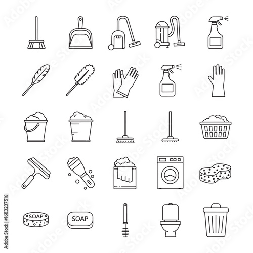 25 House Cleaning Icons Bundle | Cleaning Service Icon Pack, Minimal Vector Graphics