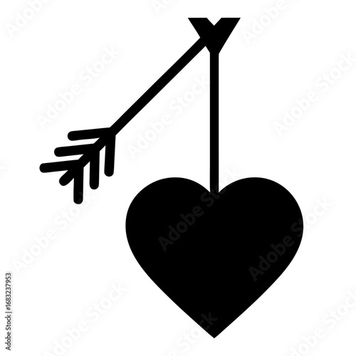 Obsidian heart pierced by silver arrow, golden dust falling in void, surreal hyperreal symbol of isolation and beauty