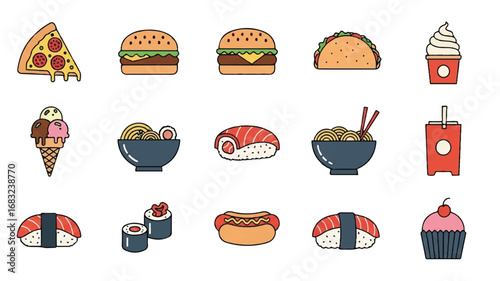 Vibrant fast food illustration with classic american diner elements