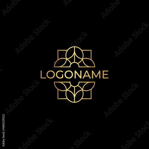 Luxury logo with golden floral ornament in an elegant style, displayed on a black background. Ideal for fashion brands, spas, hotels, jewelry, or premium businesses.