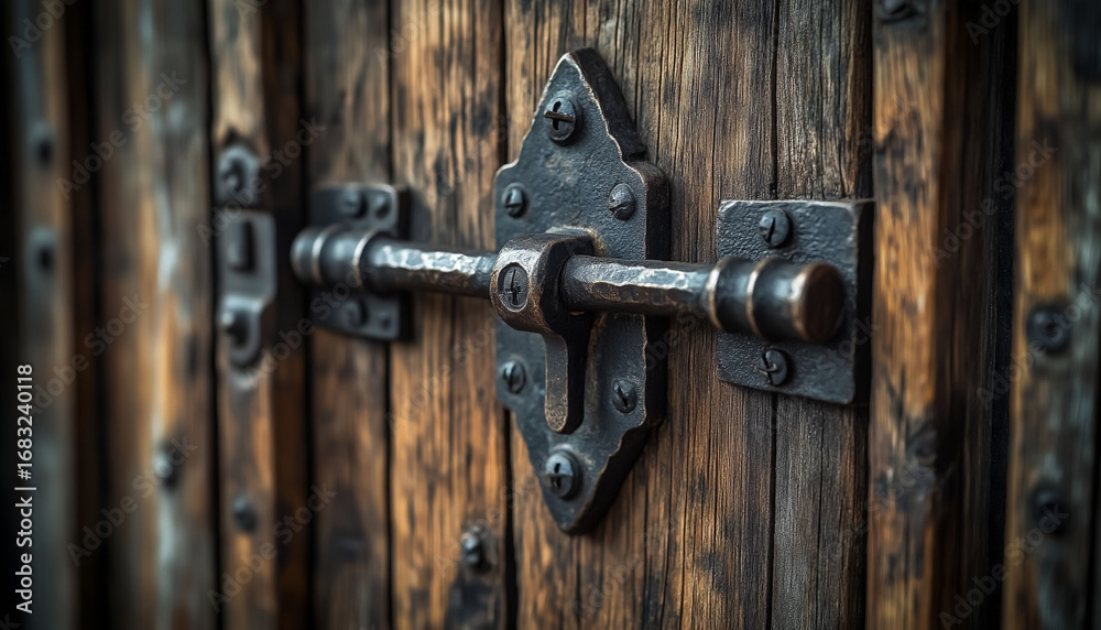 Fototapeta premium Close Up Vintage Door Lock with Wrought Iron Details