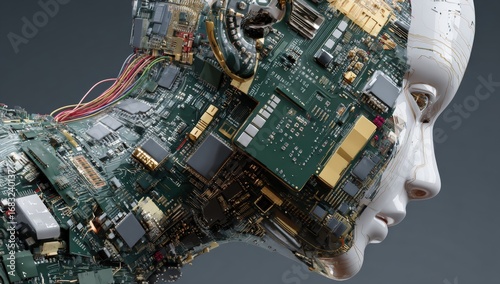 Artificial intelligence head, intricate detail