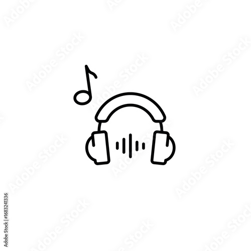 Listening to music on headphones linear icon. Break time. Line customizable illustration. Contour symbol. Vector isolated outline drawing. Editable stroke