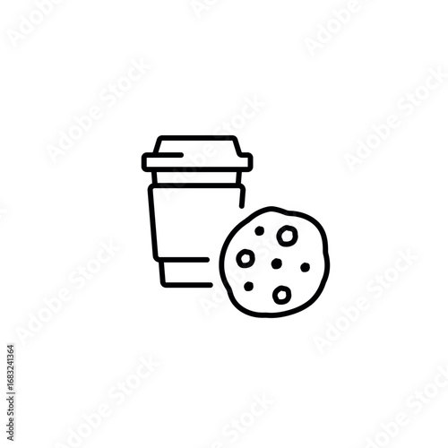 Coffee and cookies linear icon. Break time. Line customizable illustration. Contour symbol. Vector isolated outline drawing. Editable stroke