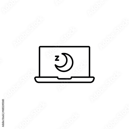 Laptop in sleep mode linear icon. Break time. Line customizable illustration. Contour symbol. Vector isolated outline drawing. Editable stroke