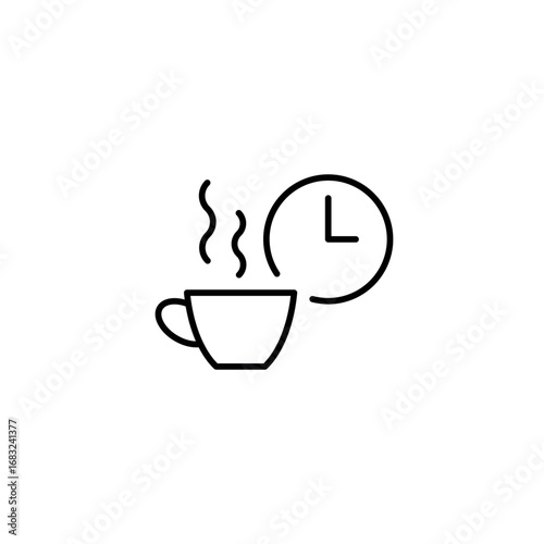 Tea break linear icon. Clock. Line customizable illustration. Contour symbol. Vector isolated outline drawing. Editable stroke
