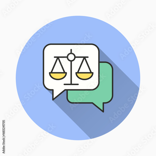 Legal advice flat icon. Simple illustration with long shadow for graphic and web design.