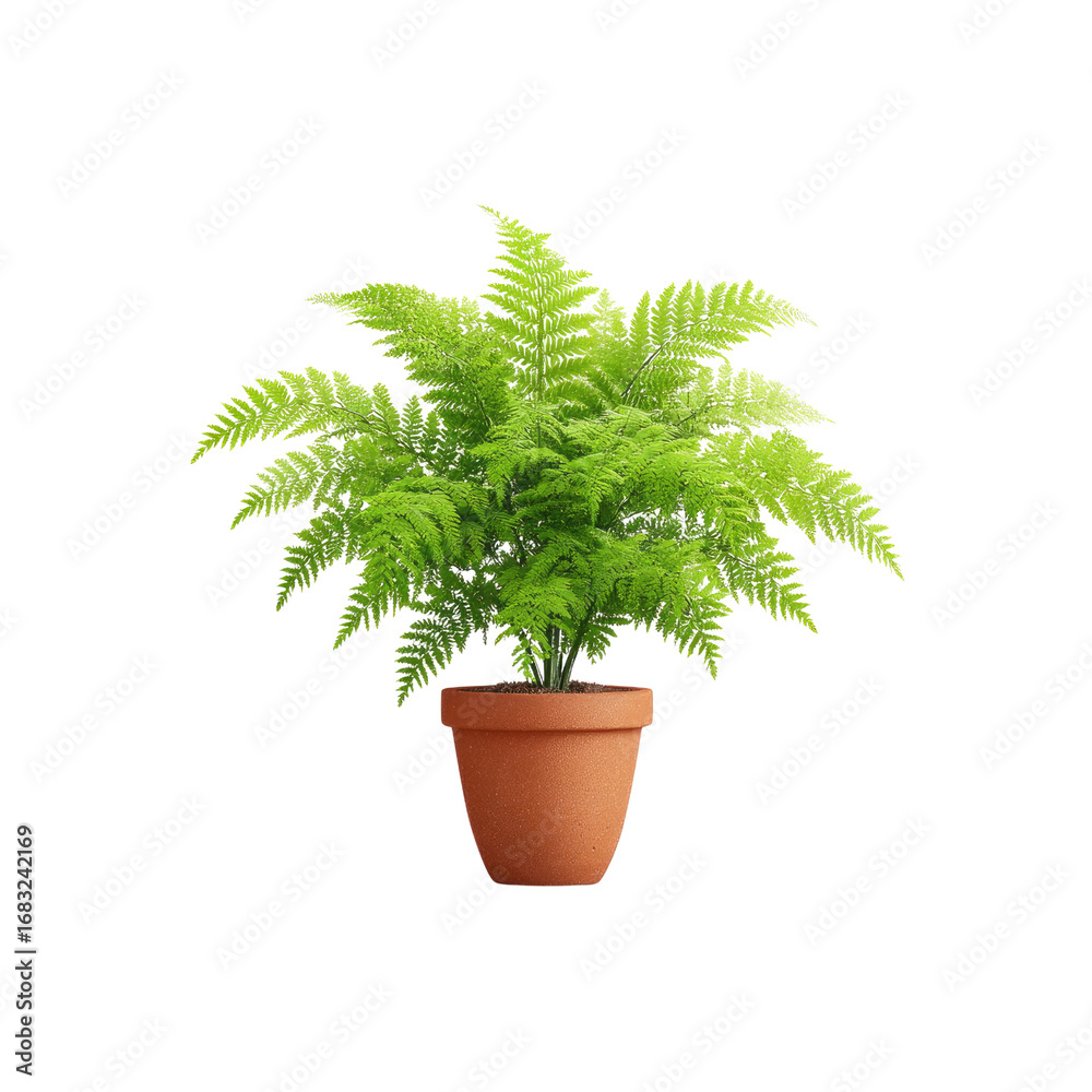 Fototapeta premium Lush Green Fern in a Terracotta Pot with Vibrant Foliage Enhancing Indoor Spaces Aesthetic
