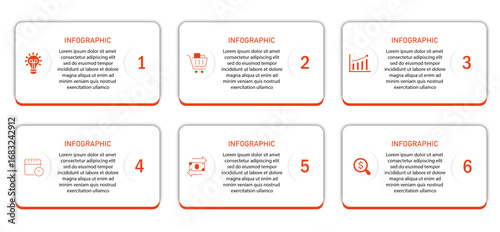 Business infographic vector illustration | Business process visualization with 5 steps white diagram in two row | Modern elegant design for presentation, web, corporate with orange color