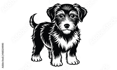 Cooper dog t shirt design silhouette and vector line art, detailed illustration for relaxation and stress relief, perfect for adult coloring books, printable art therapy activities.