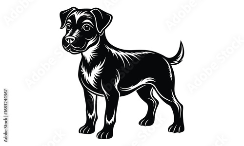 Cooper dog t shirt design silhouette and vector line art, detailed illustration for relaxation and stress relief, perfect for adult coloring books, printable art therapy activities.