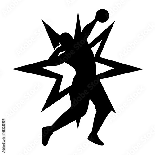 Shot Putter Silhouette Against Exploding Star � Bold Dynamic Vintage Sports Poster Style