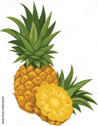 Fresh ripe pineapple on a white background is a sweet tropical fruit object perfect for a healthy dessert or raw snack