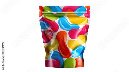 Bag of Colorful Candies: Vibrant, colorful candies packed in a resealable pouch, offering a tempting treat with a playful design and a delightful blend of sweetness.