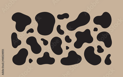 Black and white abstract organic shapes pattern on a beige background