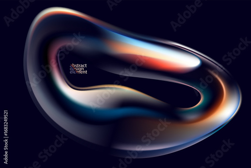 Luminescent glass shape dark background. Abstract banner of fluid round bubbles.