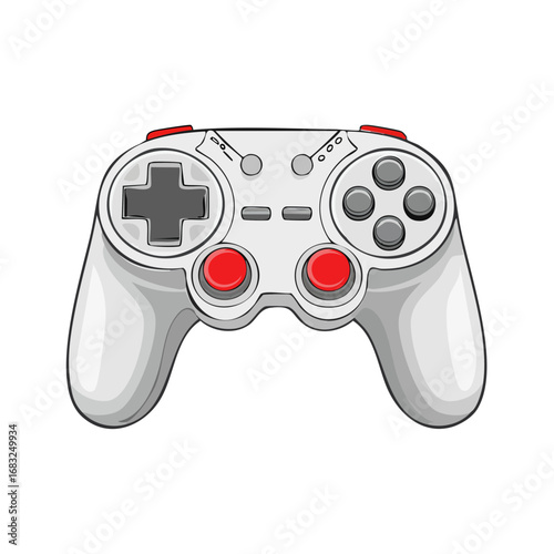 Modern White Video Game Controller with Red Buttons on White Background