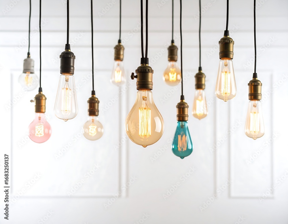Fototapeta premium Vintage Edison-style light bulbs hanging from cords