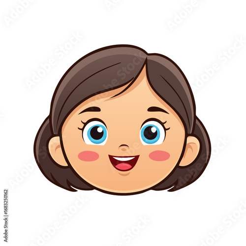Adorable cartoon girl with bright blue eyes and a cheerful smile, perfect for children's content