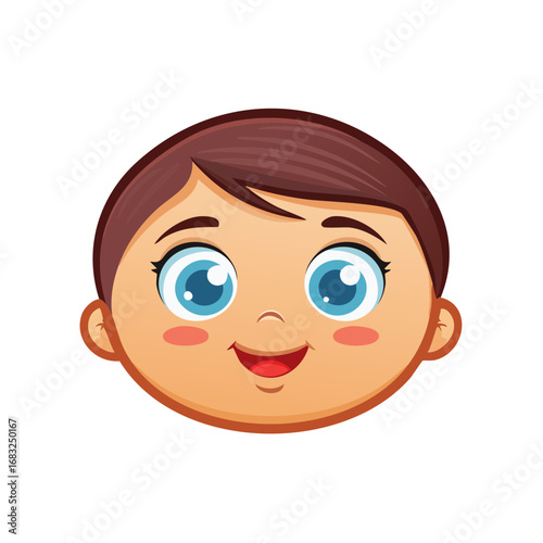 Happy toddler with bright blue eyes and brown hair smiling adorably