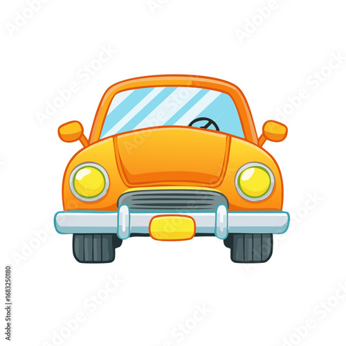 Vintage Orange Automobile Front View Cartoon Illustration on White Background